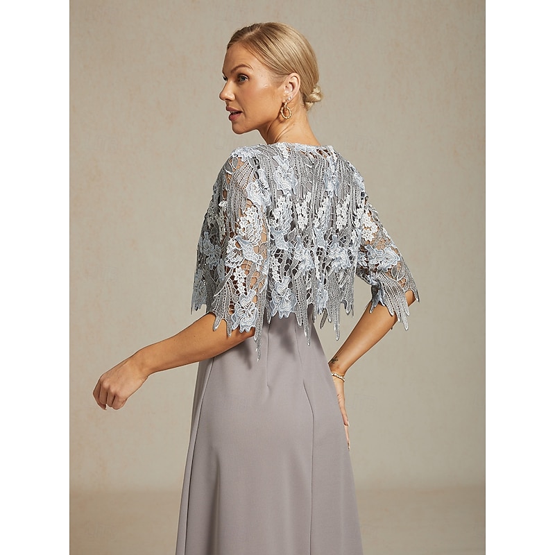 Women's Lace Tops Elegant Romantic Crew Neck Gray Summer2