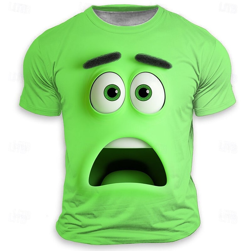 Men's Optical Illusion 3D Funny Emotes T Shirt Short Sleeve T shirt 3D Print Crew Neck Shirt Exaggerated Designer Party Street Casual Yellow Red Blue Summer Spring All Seasons Clothing Apparel S M L3