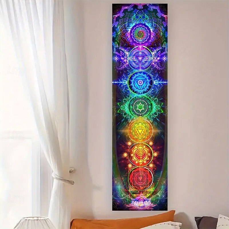 Tapestry Banners Long Vertical Wall Hanging Seven Chakra Yoga Meditation Flower Chakra Sports Aesthetic Bedroom Living Room Dorm Wall Porch Home Decor3