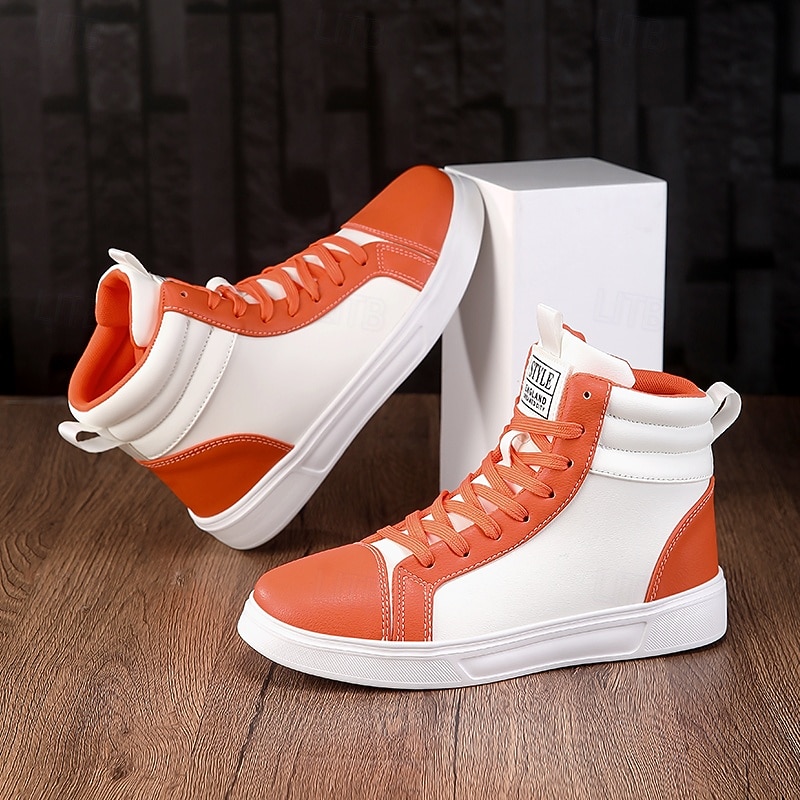 Men's Orange and White High-Top Sneakers, Retro Style Lace-Up Casual Shoes for College Students, Sports and Streetwear Fashion4