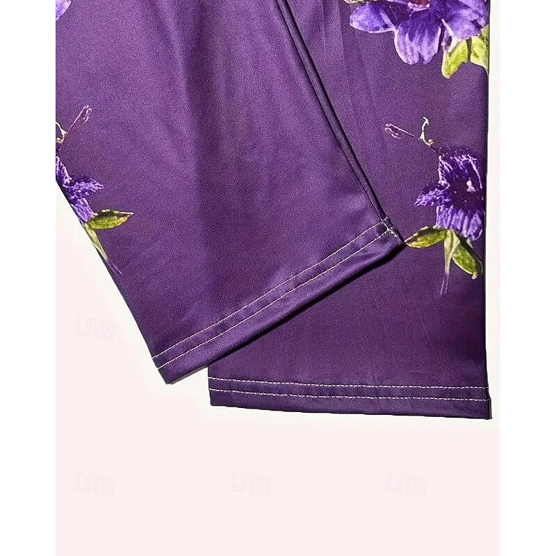 Women's Pants Trousers Leggings Cozy Leggings Streetwear Casual Full Length High Waist Floral Elastic Waist Print Breathability Comfortable Stretchy Vacation Street Daily Wear Purple Spring Fall3