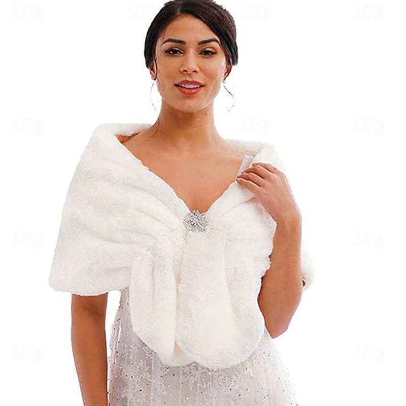Women's Wedding Faux Fur Shawl and Wraps Bridal Fur Stole Fur Scarf for Bride and Bridesmaids