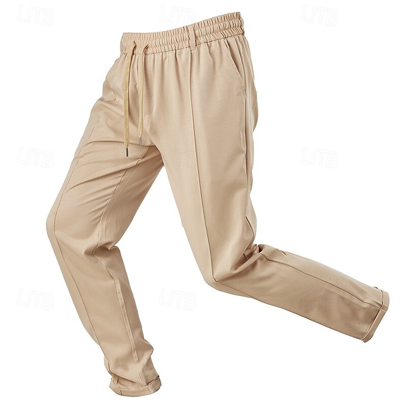 Men's Sweatpants Trousers Casual Pants Pleated Pants Drawstring Elastic Waist Straight Leg Plain Moisture Wicking Breathable Full Length Sports Outdoor Casual Daily Fashion Streetwear Navy Blue Brown2