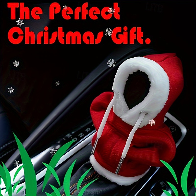 1pc Festive Christmas Santa Claus Hoodie Car Gear Shift Knob Cover Polyester Fiber Dustproof Gaiter Unique Stylish Auto Interior Accessory Universal Fit for Various Vehicles