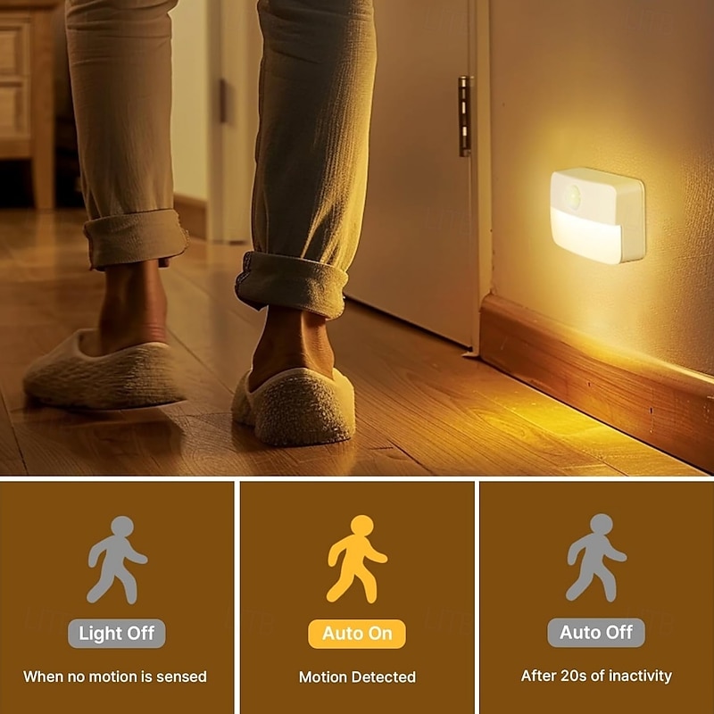 Motion Sensor LED Night Light Battery Operated Closet Lights Wireless Stick on Anywhere Hallway Lamp Portable Stair Lamps for Bedroom Under Cabinet Kitchen 8Packs4