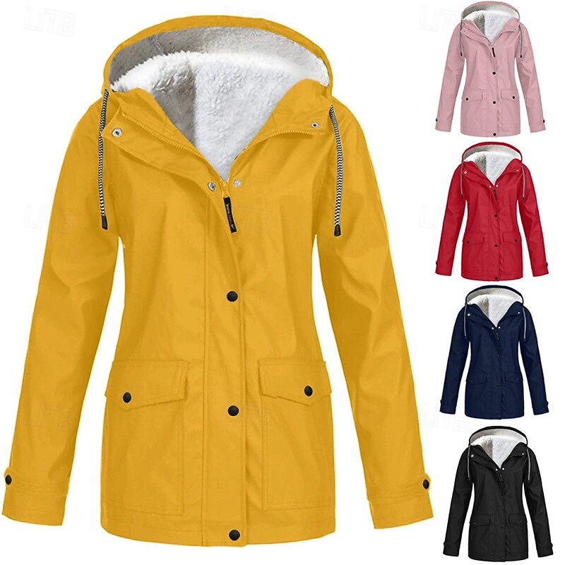 Women's Trench Coat Waterproof Rain Jackets Rain Coats Waterproof Windproof Zipper Pocket Fashion Outdoor Plain Going out Weekend Zipper Regular Hooded Regular Fit Long Sleeve Outerwear White Yellow