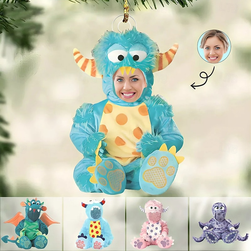 Personalized Photo Christmas Ornaments Custom Cute Baby Monster Acrylic Tree Ornaments Xmas Decoration Hanging Pendant Gifts