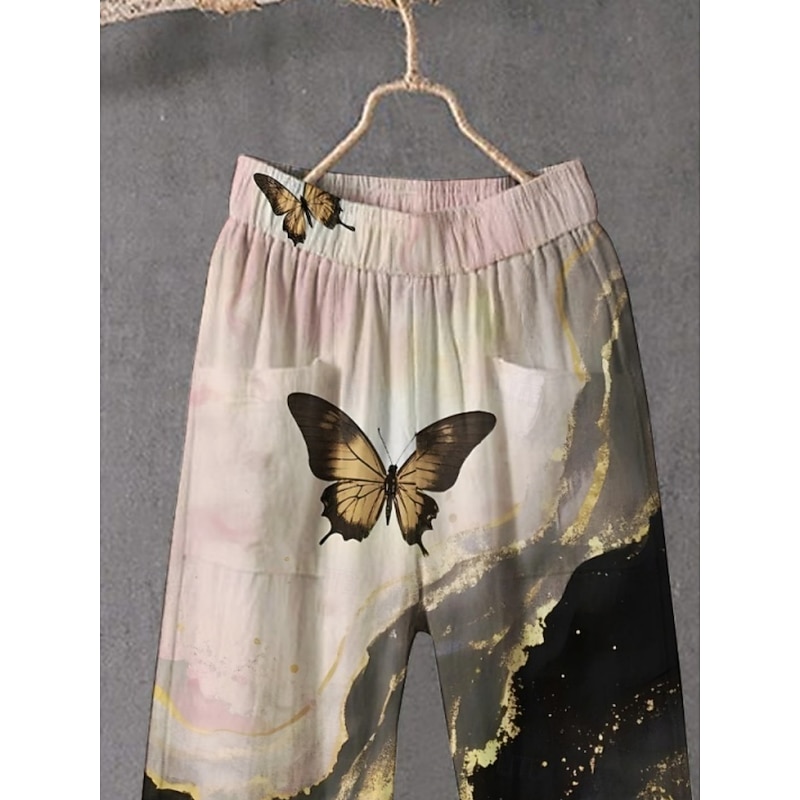 Women's Chinos Pants Trousers Streetwear Casual Full Length High Waist Butterfly Elastic Waist Print Breathability Comfortable Stretchy Vacation Street Daily Wear Khaki Summer Spring Fall Regular Fit2