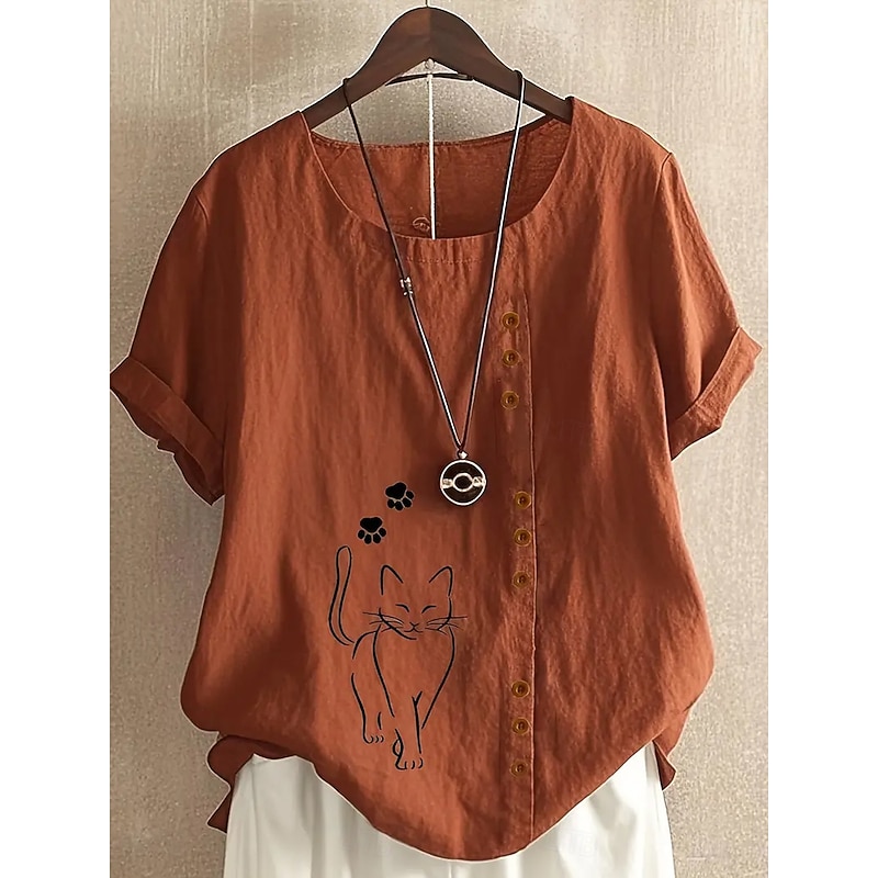 Women's Blouse Graphic Animal Vintage Tropical Stylish Short Sleeve Regular Tops Holiday Buttons Print White Yellow Navy Blue Blue Purple Summer Spring3