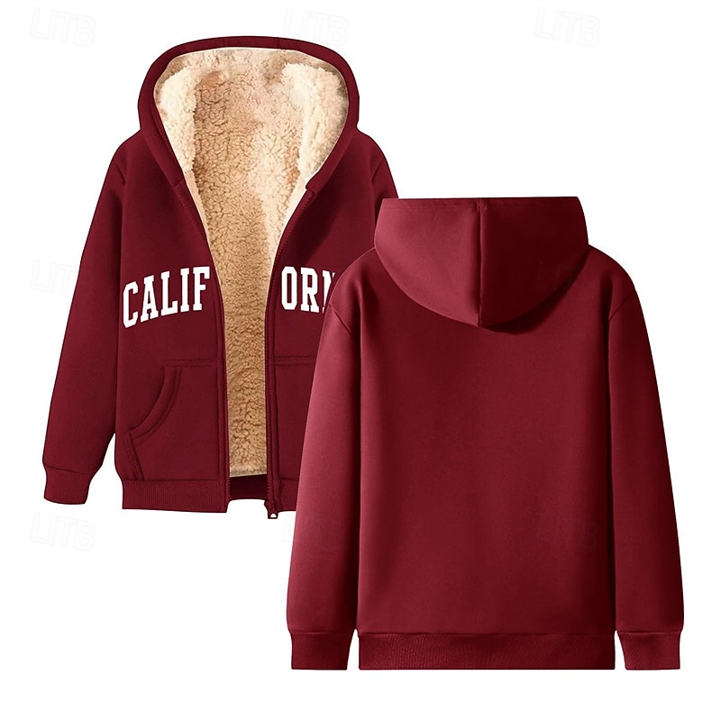Men's Hoodie Full Zip Hoodie Zip Up Hoodies Fleece Jacket Fleece Hoodie Black Wine Red Green Khaki Hooded Letter Pocket Print Sports & Outdoor Casual Daily Polyester Streetwear Casual Fall Winter4