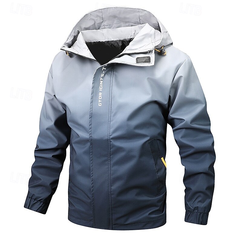 Men's Sport Coat Hiking Jacket Windcheater Jacket Sports Outdoor Camping & Hiking Waterproof Windbreaker Zipper Pocket Fall Winter Solid Color Active Hooded Regular Black Blue Jacket