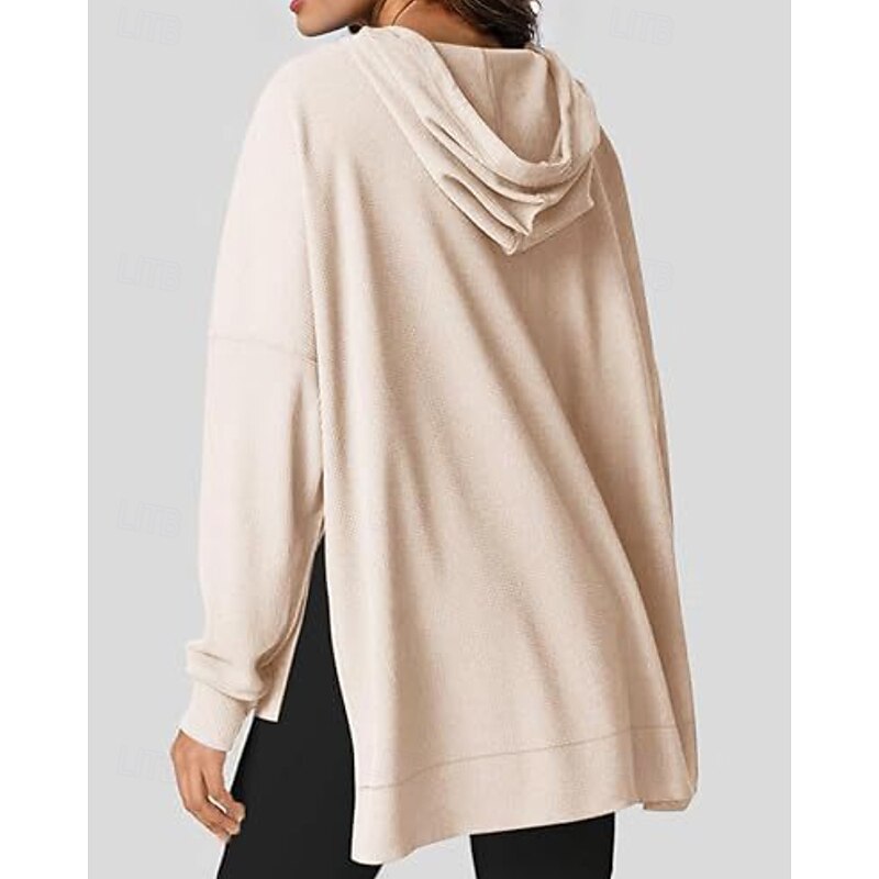 Women's Texture Sweatshirt Pullover Hoodie Sweatshirt Plain Streetwear Casual Long Sleeve Hooded Regular Tops Street Holiday Going out Pocket Black Blue Brown Green Beige Fall3