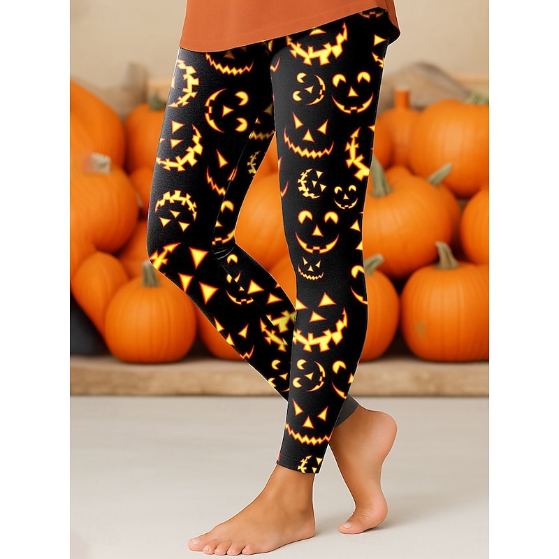 Women's Leggings Vacation Vintage Fashion Full Length High WaistPantsHalloween Graphic Pumpkin Halloween Printing Soft Breathable Stretchy Vacation Street Causal Blue Purple Orange Green Spring Fall