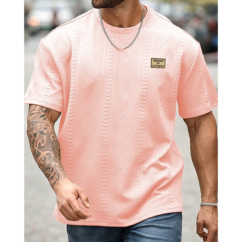 Men's T Shirt Tee Short Sleeve Shirt Tee Top Short Sleeve Crew Neck Summer Spring Plain Fashion Designer Basic Jacquard Vacation Street Going out Black White Pink Top Tee for Men2