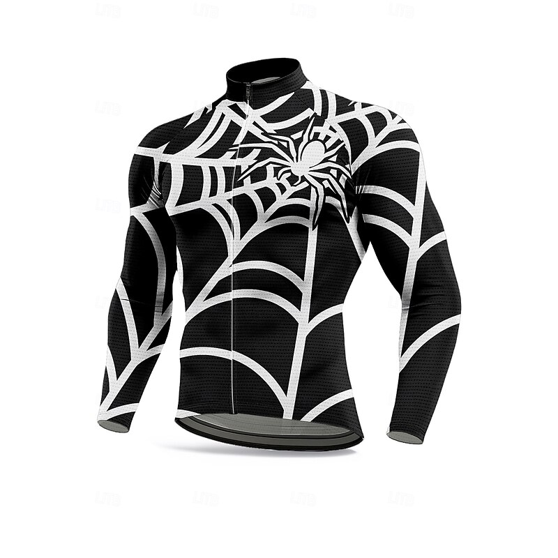 Men's Tops Cycling Jersey Graphic Geometric Spider Long Sleeve Bike Jersey Top with 3 Rear Pockets Sun Sun Protection Sunscreen Quick Dry Sports Black Clothing Apparel