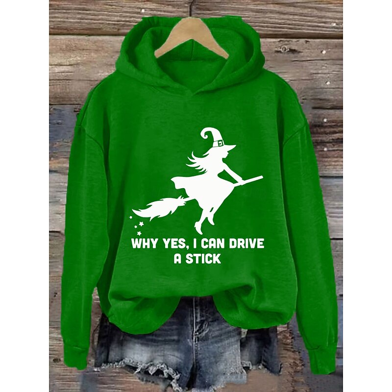 Halloween Women's Pullover Hoodie Sweatshirt Witch Graphic Fashion Casual Print Long Sleeve Hooded Regular Tops Street Dailywear Casual Drawstring Print Black Purple Orange Green Fall Winter3