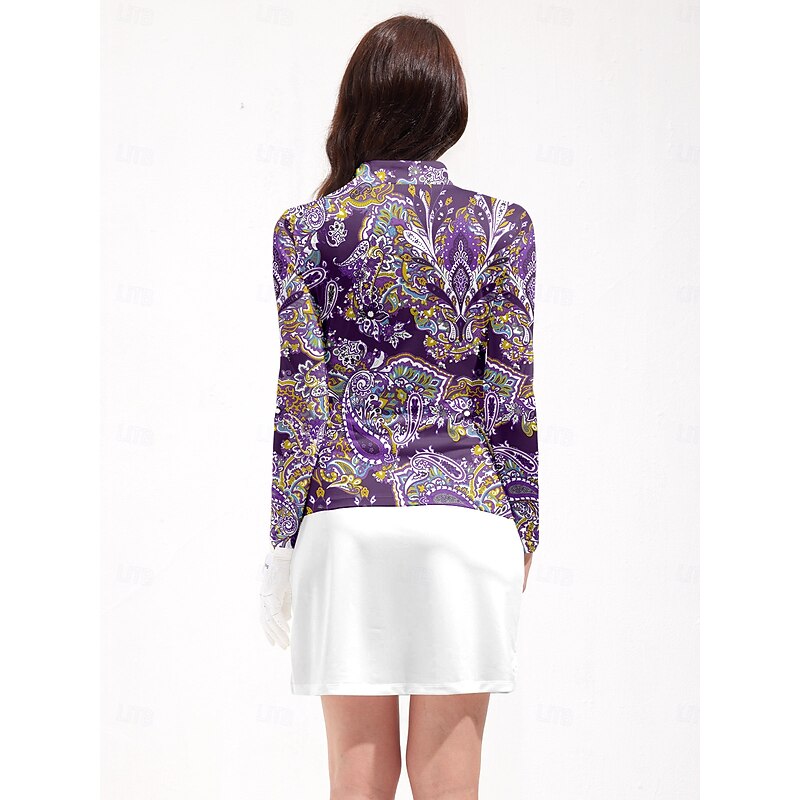 Women's Golf Polo Shirt Dark Purple Long Sleeve Top Ladies Golf Attire Clothes Outfits Wear Apparel2