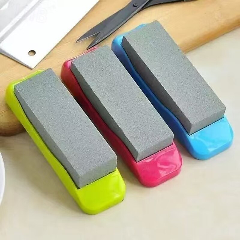 2PCS Double-Sided Sharpening Stones with High Hardness – Non-Slip Plastic Base Manual Knife Sharpeners for Kitchen Knives, Random Colors4