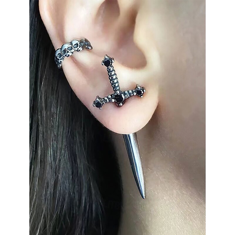Women's Halloween Gothic Cross Dangle Earrings – Punk Spike Drop Stud Jewelry for Party, Cosplay and Nightlife