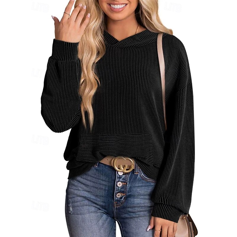 Women's Pullover Hoodie Sweatshirt Plain Streetwear Casual Long Sleeve Hooded Regular Tops Street Holiday Pocket Black Dark Green Army Green Beige Coffee Fall Winter3