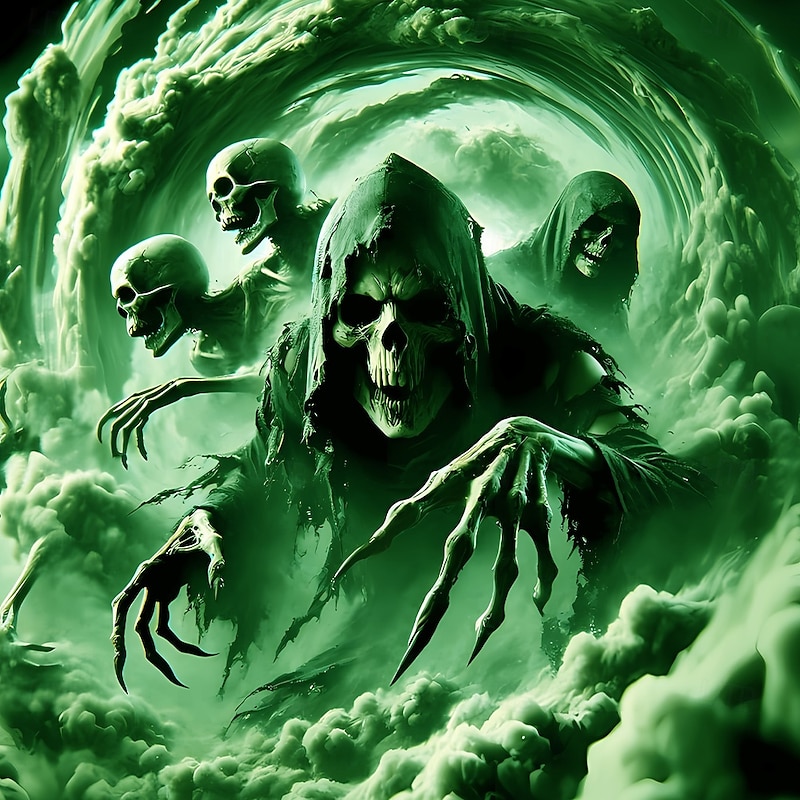 Halloween Men's Optical Illusion Grim Reaper 3D Reaper T Shirt Short Sleeve T shirt 3D Print Crew Neck Shirt Exaggerated Designer Horror Party Street Holiday Blue Green Summer Spring All Seasons2