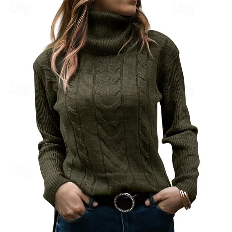 Women's Sweater Fashion Streetwear Casual Pure Color Ribbed Turtleneck Knitted Long Sleeve Regular Tops Knit Outdoor Daily Weekend Black White Fall Winter4