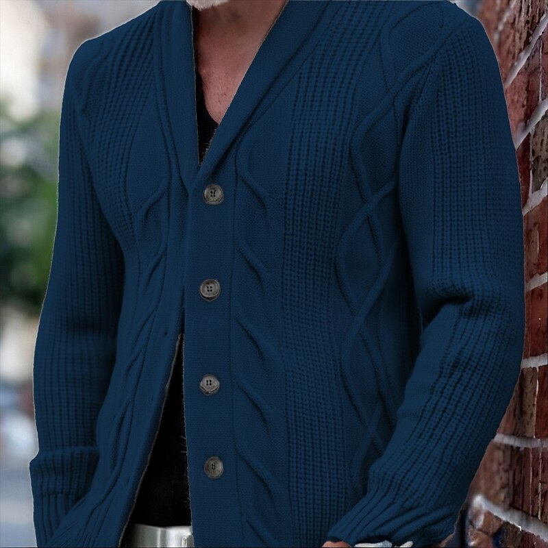 Men's Cardigan Sweater Cropped  Sweater Knit Sweater Ribbed Knit Regular Tops Buttons Plain Shawl Lapel Fashion Classic Vacation Daily Wear Clothing Apparel Fall Winter Black Navy Blue M L XL4