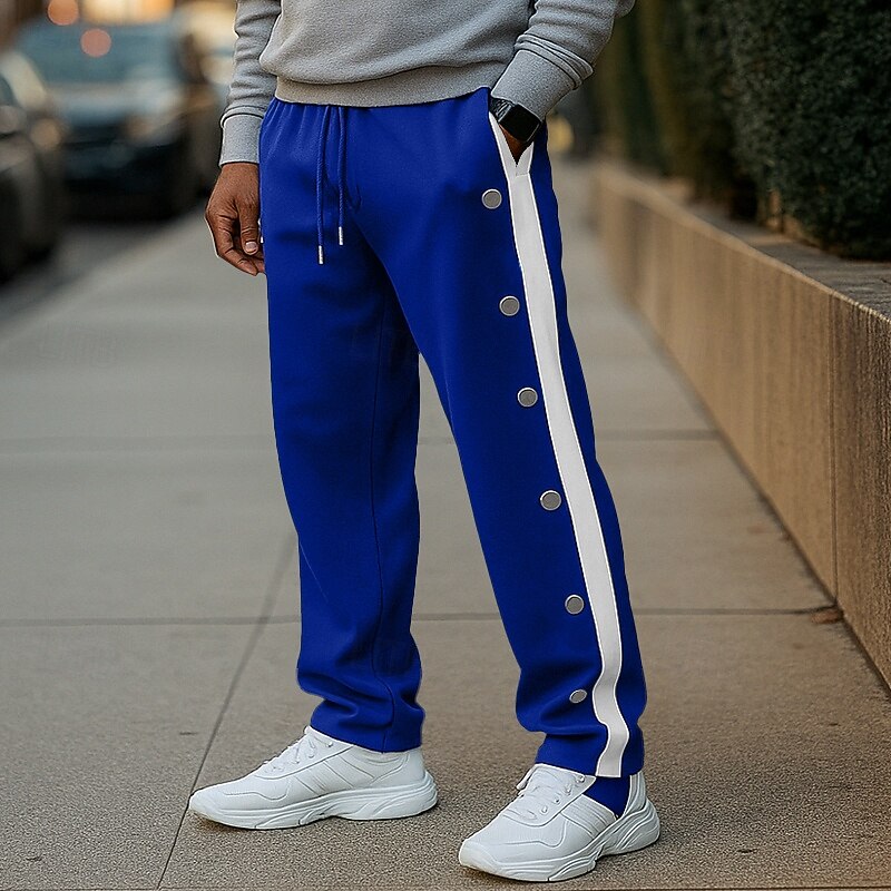 Men's Sweatpants Trousers Straight Leg Sweatpants Open Bottom Sweatpants Drawstring Side Stripe Elastic Waist Plain Comfort Breathable Full Length Outdoor Casual Daily Fashion Designer White Navy Blue3