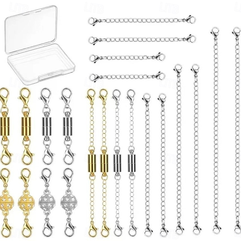 22Pcs Magnetic Jewelry Clasps and Necklace Extenders Assorted Sizes and Styles, Gold & Silver Magnetic Chain Extenders for DIY Necklaces and Bracelets2