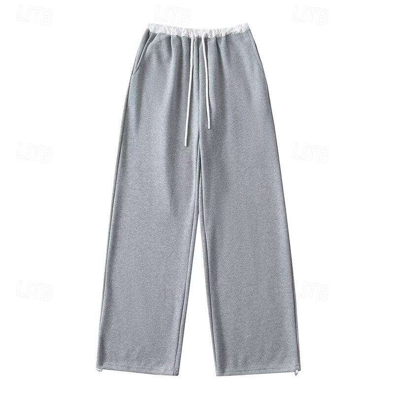 Women's Sweatpants Pants Trousers Straight Fashion Streetwear Full Length High Waist Plain Drawstring Elastic Waist Breathability Comfortable Micro-elastic Street Daily Wear Going out Black Light4