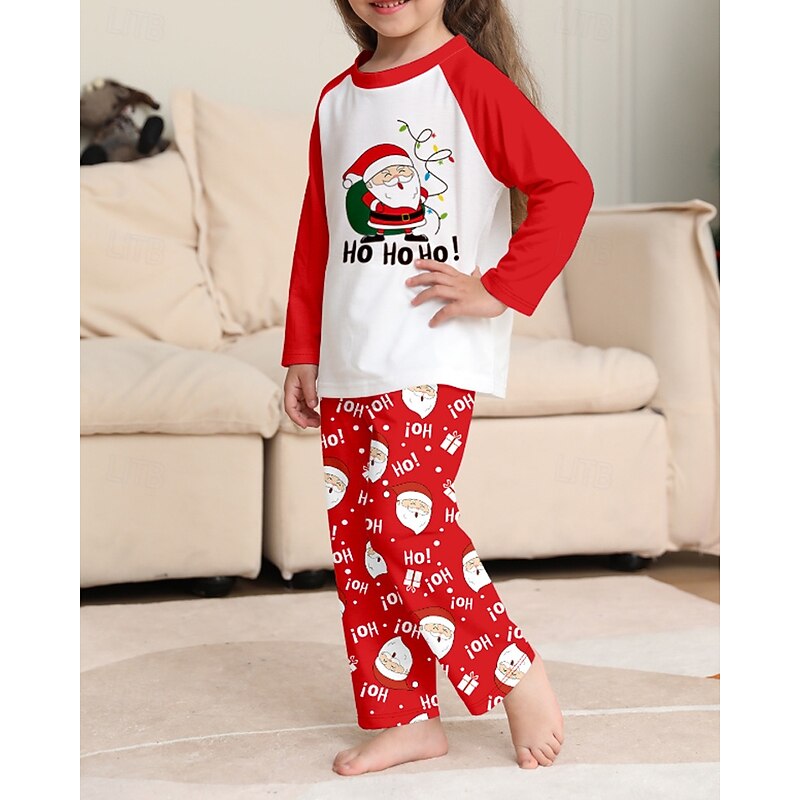 Family Pajamas Christmas Pattern Home Patchwork White Long Sleeve Active Matching Outfits4