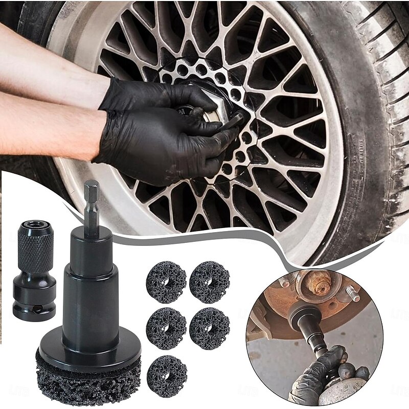7pcs Car Wheel Hub Rust Removal Tool Set with Grinding Head & Brush Heavy-Duty Non-Powered Hub Surface & Stud Cleaner Durable Maintenance Kit for Hub Rotor & Wheel Care2