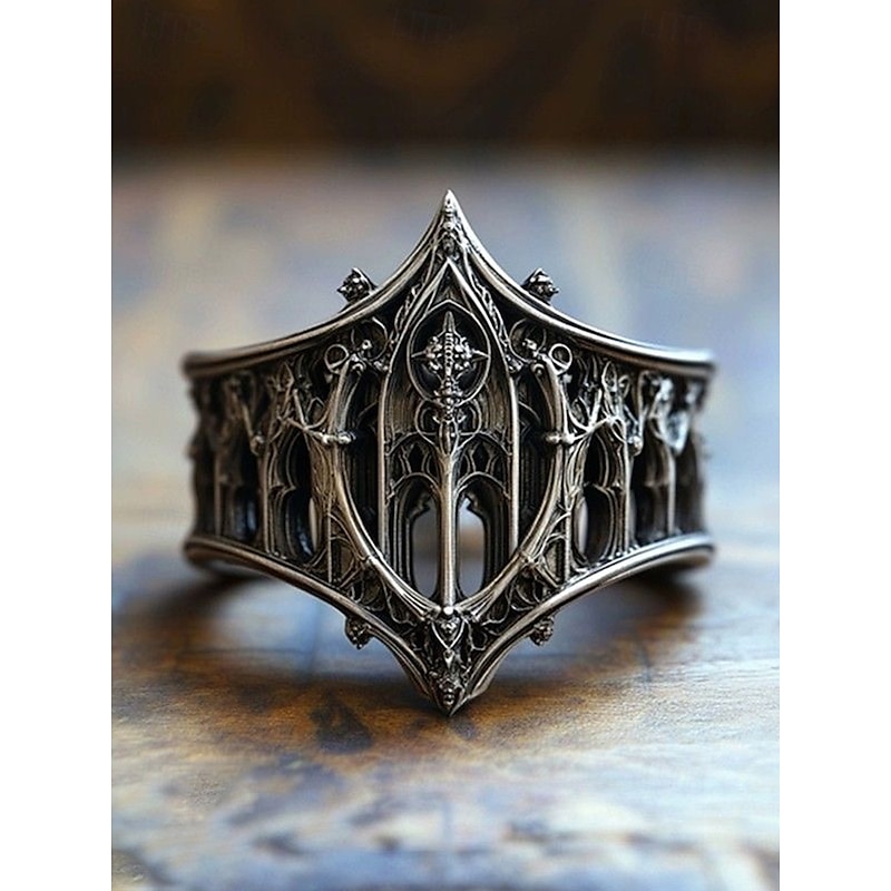 Women's Gothic Silver Ring  – Intricate Cathedral-Inspired Design, Perfect for Halloween, Costume Parties and Fantasy Enthusiasts