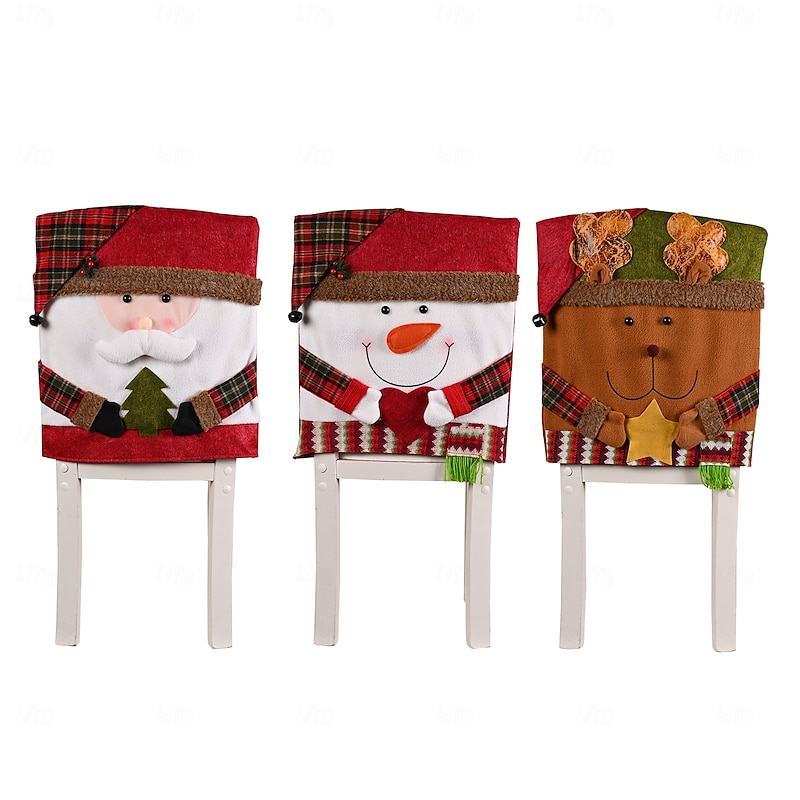 Christmas Chair Cover Holiday Doll Design Chair and Stool Cap New European Style Home Decoration Festive Christmas Party Seating Accessory for Dining Room Living Room4