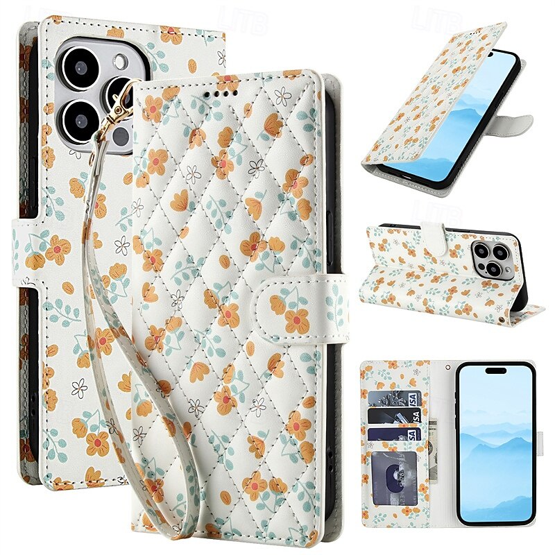 Phone Case For iPhone 17 Pro Max 17 Air 16 Pro Max Plus 15 14 Pro Max Plus 16e 13 Pro Max Wallet Case Magnetic Card Slot Shockproof Retro Flower Floral PC PU Leather