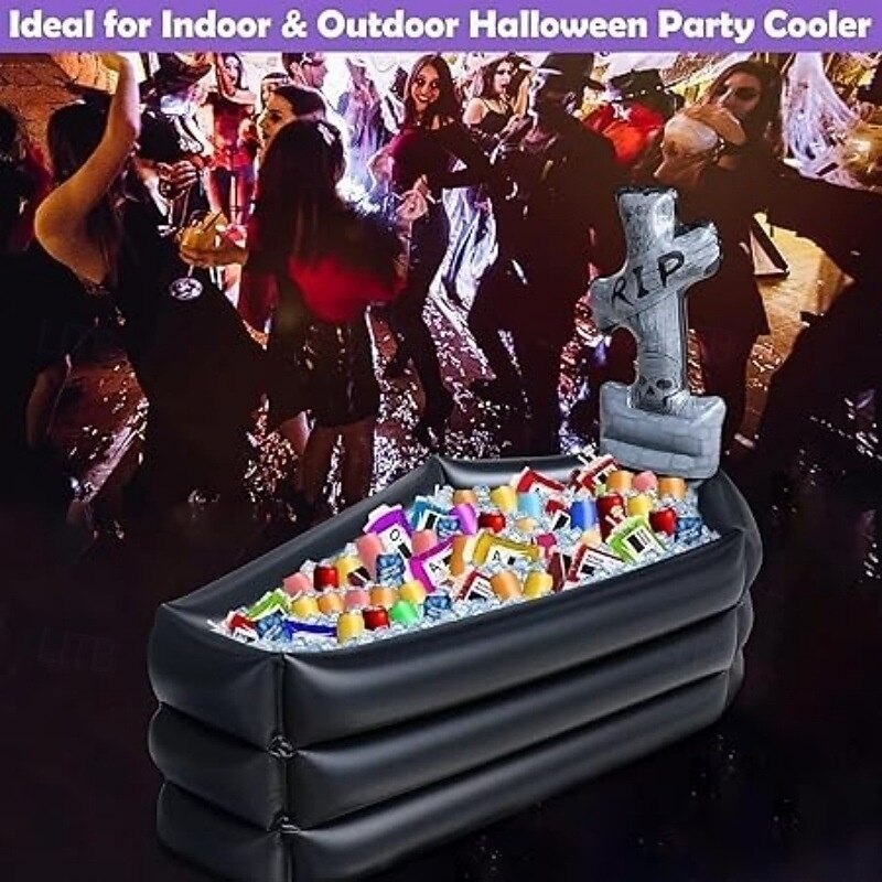 Halloween Inflatable Tombstone Coffin Drink Cooler Party Supplies, Halloween Party Beverage Holder for Indoor Outdoor Home Party Decorations Inflatable Serving Bar Drink Container4
