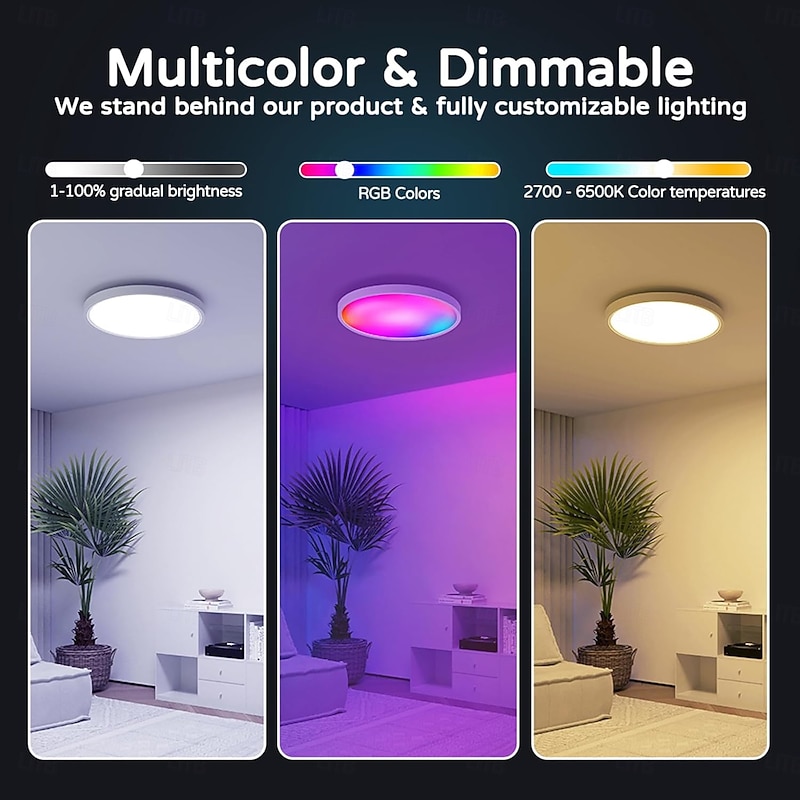 Smart LED Ceiling Light WiFi, RGB Flush Mount Ceiling Light Fixture, 16 Million DIY Colors, Compatible with Alexa Google Home, 2700K-6500K Ceiling Lights for Bedroom Living Room4