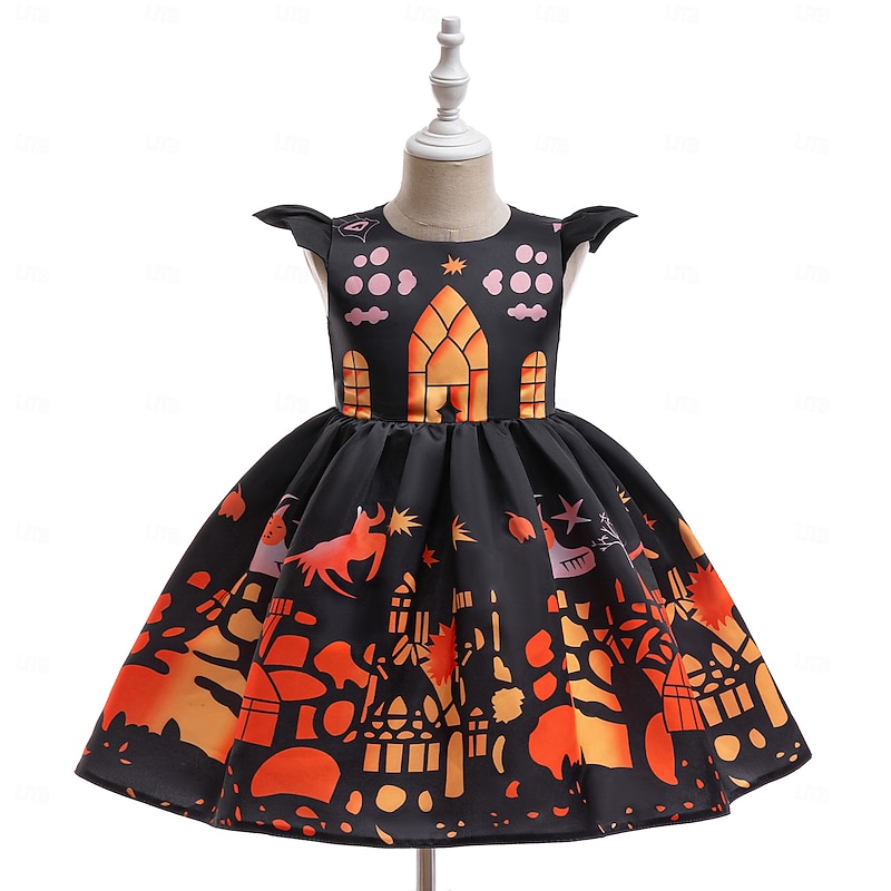 Kids Girls' Party Dress Graphic Sleeveless Special Occasion Princess Polyester Party Dress Summer Spring 3-10 Years Orange