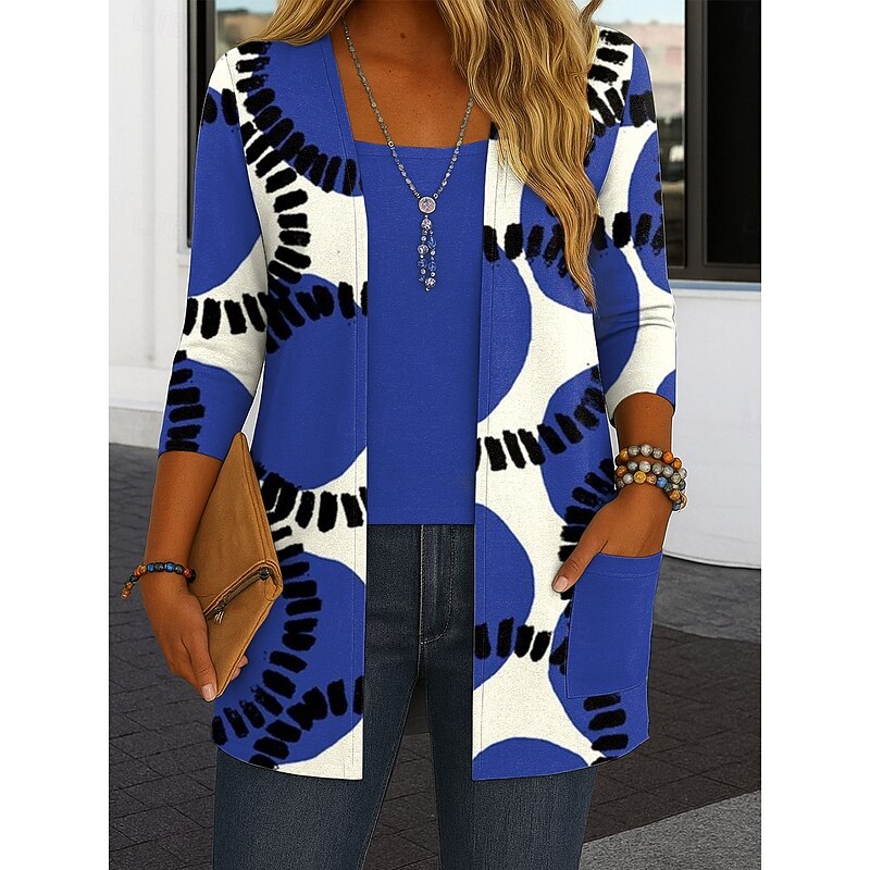 Women's Shrugs Graphic Geometric Abstract Vintage Tropical Stylish Long Sleeve Crew Neck Regular Tops Daily Print Yellow Light Green Red Blue Brown Summer Spring Fall2