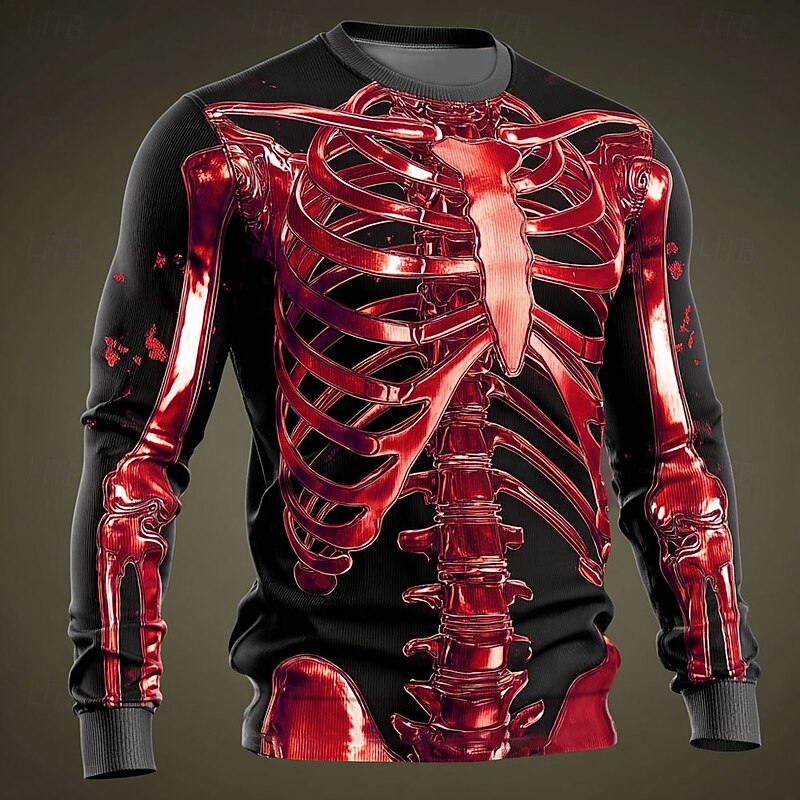 Halloween Men's Skeleton Pullover Sweater Jumper Knitwear Crewneck Casual Dark Vacation Daily Festival 3D Print Keep Warm Long Sleeve Spring Fall Winter Red Purple Gold2