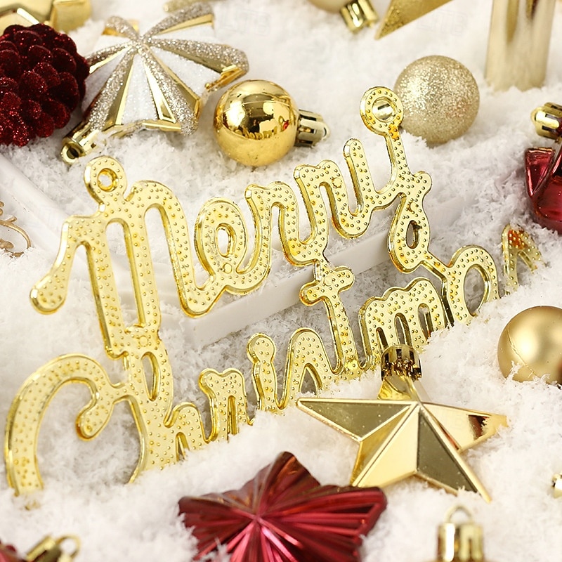 70 pcs Christmas Tree Balls Baubles Ornaments, Xmas Decoration, Painted Red & Gold Balls with Tree Top Star Hanging Set4