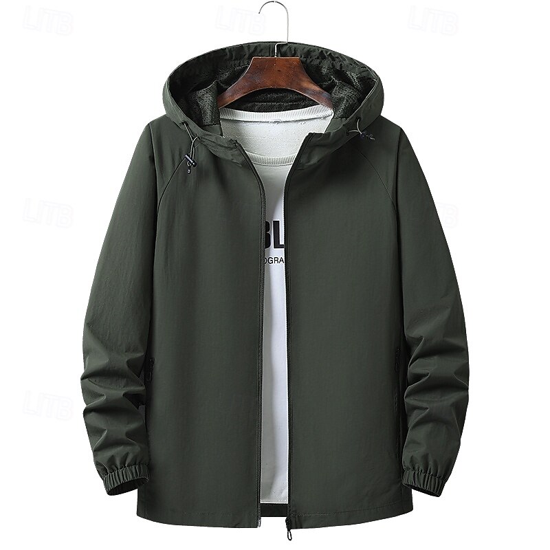 Men's Jacket Casual Jacket Outdoor Vacation Warm Zipper Pocket Fall Winter Plain Fashion Streetwear Standing Collar Regular Black Khaki Army Green Dark Blue Jacket