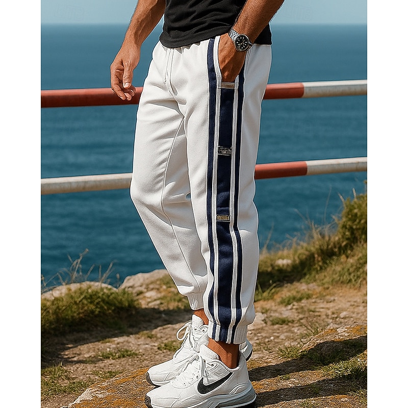 Men's Sport  Sweatpants Trackpants Drawstring High Waist Bottoms Athleisure Gym Workout Fall Cotton Breathable Workout Jogging Running Sportswear Activewear Solid Colored Black White4