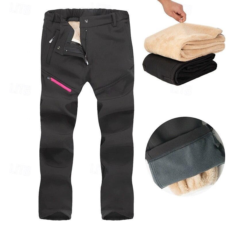 Women's Cargo Pants Fleece Pants Slacks Casual Plus velvet Full Length Natural Plain Zipper Pocket Thermal Warm Windproof Comfortable Street Holiday Daily Wear Violet Lotus Black Pink Winter Regular2
