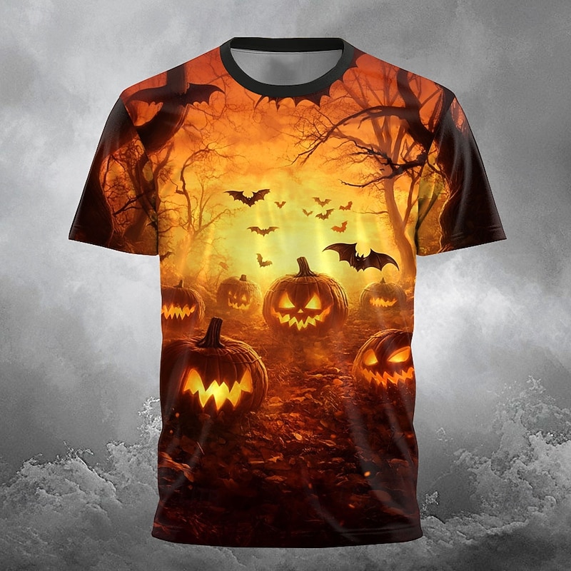 Halloween Men's Optical Illusion Pumpkin 3D T Shirt Short Sleeve T shirt 3D Print Crew Neck Shirt Exaggerated Designer Horror Party Street Holiday Orange 3 Orange Orange 2 Summer Spring All Seasons3