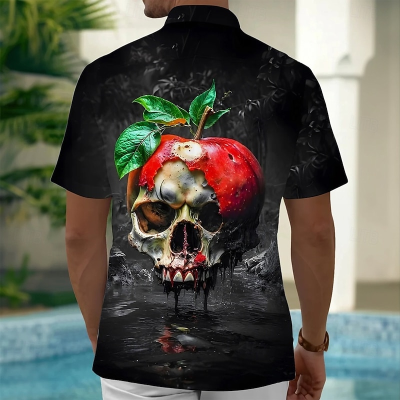 Halloween Men's Skull Skeleton Halloween Costumes Shirt Button Up Shirt Short Sleeve Dark Gothic Style Holiday Summer Spring Turndown 3D Print Collared Shirts Front One Pocket Black2
