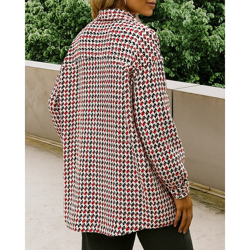 Women's Woolen Coat Long Peacoat Jacket Long Sleeve Top Athleisure Plaid Checkered Windbreaker Fashion Outdoor Travel Sports Sportswear Activewear Black Red Coffee2