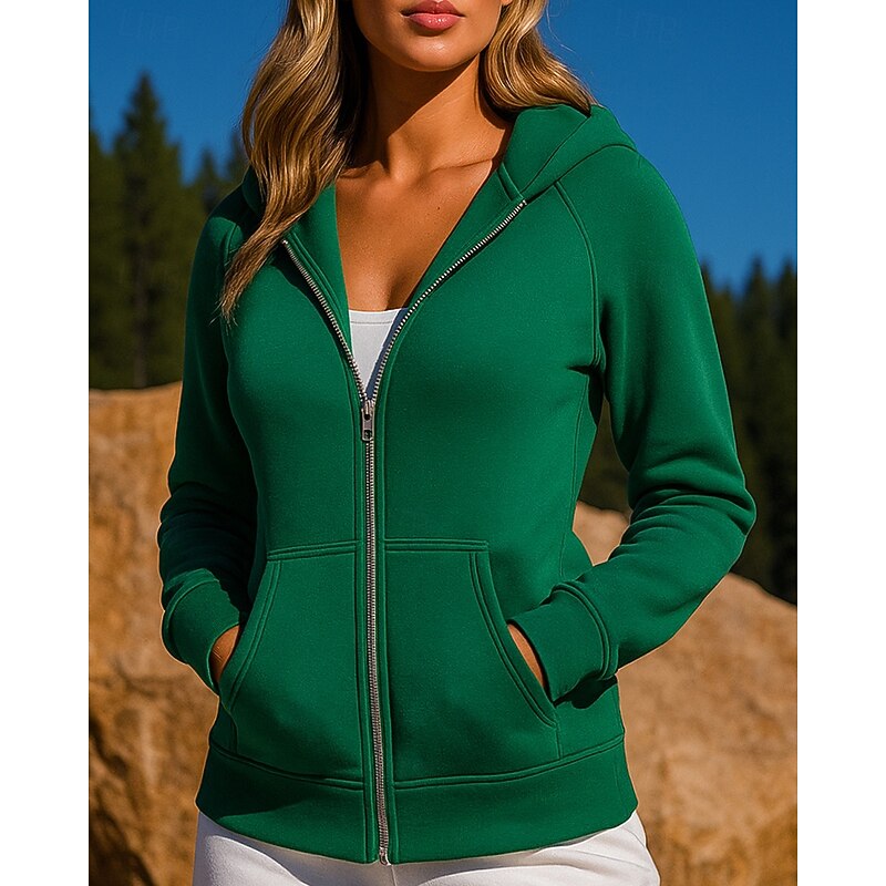 Women's Outdoor Jacket Hooded Sweatshirt Long Sleeve Top Athleisure Fall Solid Colored Breathable Workout Outdoor Training Sportswear Activewear Black Pink Blue