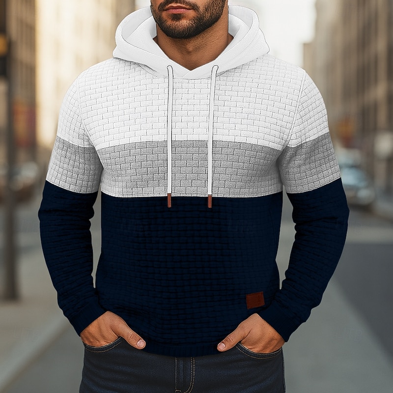 Men's Hoodie Pullover Hoodie Sweatshirt White Yellow Army Green Red Navy Blue Hooded Color Block Plain Patchwork Color Block Textured Sports & Outdoor Casual Daily Streetwear Cool Sportswear Spring