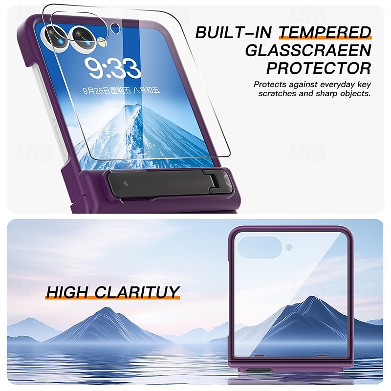 Phone Case For Samsung Galaxy Z Flip 7 Z Flip 6 Back Cover with Stand Holder Support Wireless Charging Shockproof PC3